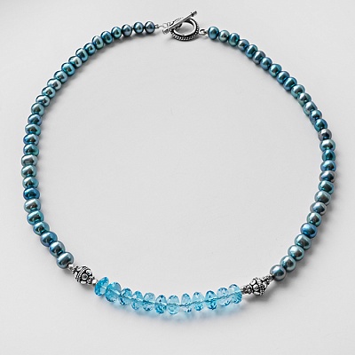 Blue topaz pearl necklace strand